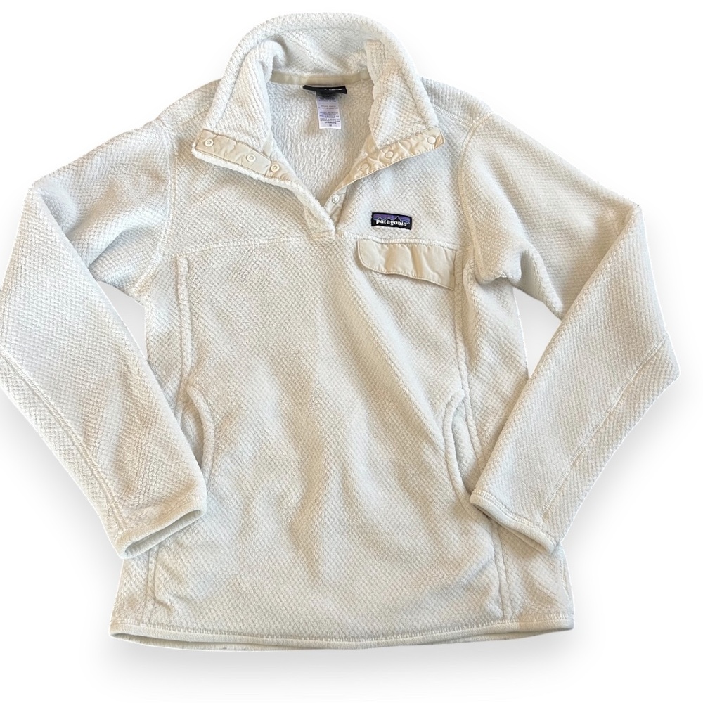 PATAGONIA Womens White Snap T Re-Tool Fleece Pullover Medium Jacket Sweatshirt